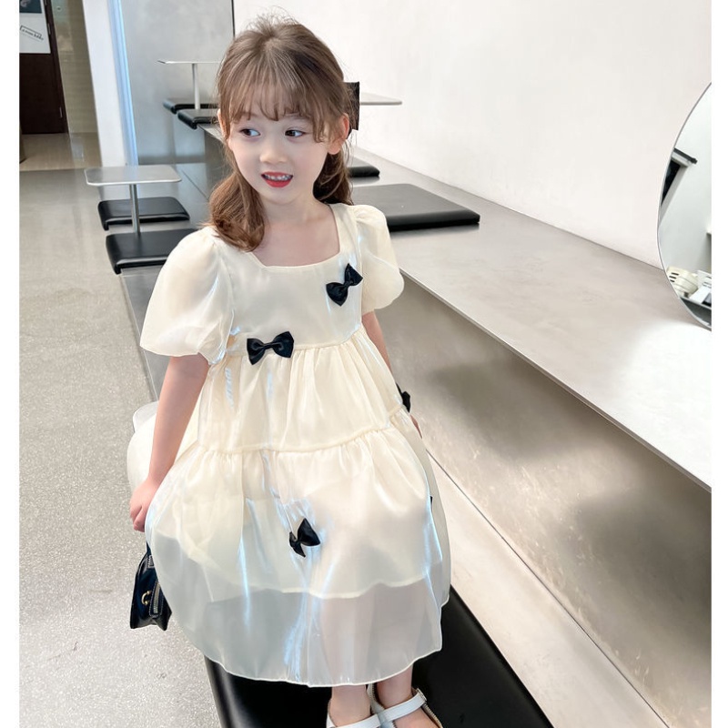 Đầm Công Chúa Cổ Vuông Tay Ngắn Thời Trang Mùa Hè Cho Bé Gái