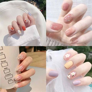 【Miễn phí hai dụng cụ lắp】Set 24 móng tay giả nhiều kiểu họa tiết dễ thương