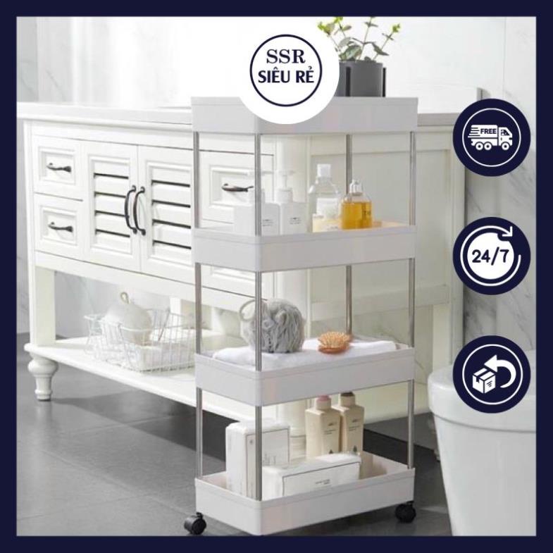 Kệ nhựa để đựng đồ đa năng 4 tầng có bánh xe đẩy di động khung inox (LA136183)