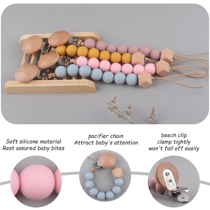 Giá Đỡ Núm Vú Giả Bằng Silicon Phối Chuỗi Hạt Độc Đáo Cho Bé Sơ Sinh Mọc Răng