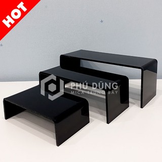 Bộ 3 Kệ Mica Trưng Bày Bóp Ví Nam/Nữ Kiểu Chữ U (Đen) - Dày 5 ly