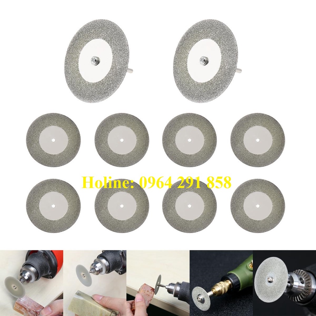 Bộ 10 Lưỡi Cắt Mini Đa Năng Đường Kính 16-60mm Kèm 2 Trục Gắn Máy - Chuyên Cắt Ngọc,Đá,Thủy Tinh,Gỗ,Nhựa,...