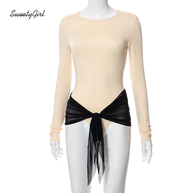 Áo Liền Quần Tay Dài Cổ Tròn Ôm Eo Phối Màu Tương Phản Thời Trang 2022 Quyến Rũ Cho Nữ