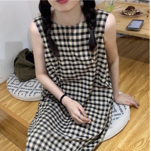 2END | Váy nữ kẻ suông dáng dài Vintage - Đầm xuông dáng dài