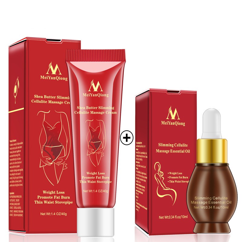 MeiYanQiong Slimming Cellulite Massage Cream 40g + Body Essential Oil 10ml Weight Loss Fat