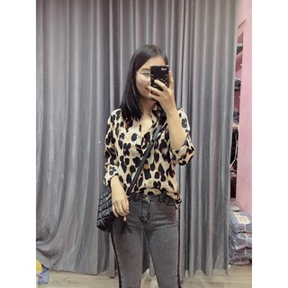 áo sơ mi báo lụa da beo siêu xinh