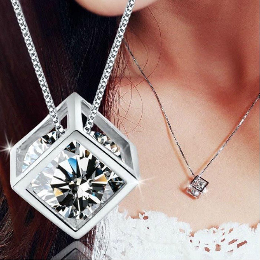Dây chuyền bạc pha lê khối Rubik Gia Minh bạc 925 cao cấp TBC-01