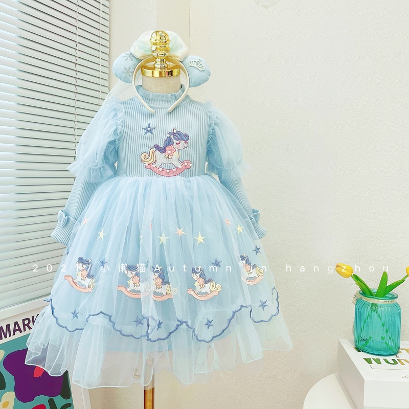Đầm Sweater Dệt Kim Tay Dài Thêu Họa Tiết Hoạt Hình Thời Trang Thu Đông Hàn Quốc Cho Bé Gái 21 Tuổi