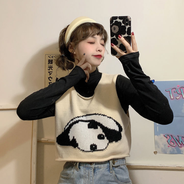 Áo Gile Korean New Loose Short Sleeveless V-neck Waistcoat Knitted Vest Female Student