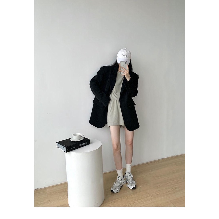 Áo Khoác blazer Cỡ Lớn Màu Đen / Xám Thời Trang Sang Trọng Cho Nữ
