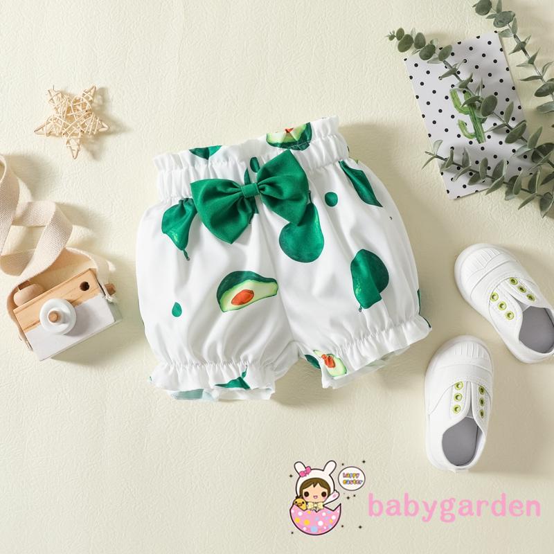 Set Đồ 2 Mảnh Gồm Áo Không Tay Màu Trơn Diềm Xếp Nếp In Hình Quả Bơ + Quần Ngắn Lưng Thun Cho Bé Gái 6 Tháng Tuổi 4 Tuổi