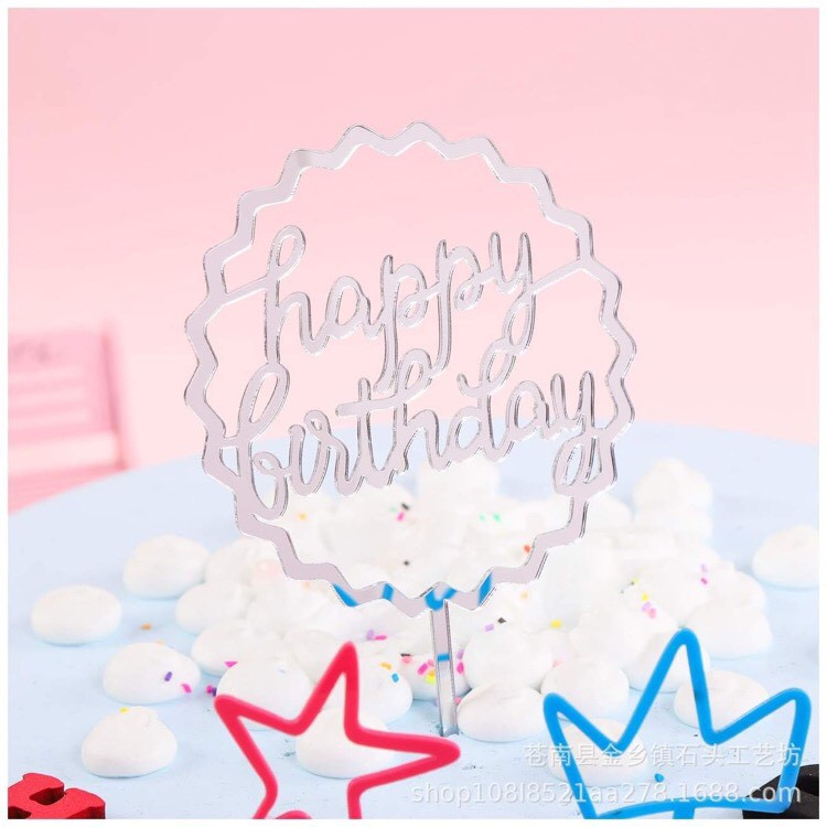 Trang Trí Bánh Sinh Nhật Bánh Kem - Combo 10 Chiếc Meka HPBD Tim chữ, Tròn Sóng