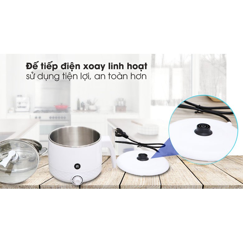 Ca nấu đa năng Mishio MK214 600W inox 304 tặng hộp giữ nhiệt 01 ngăn