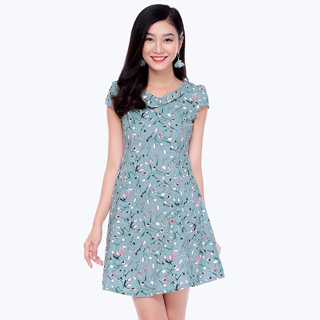 Đầm Xòe Thời Trang Eden Cổ Phối Nút - D262