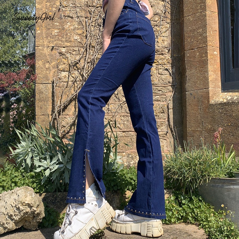 Quần Jeans Nữ Ống Loe Đính Hạt 2022 Thời Trang