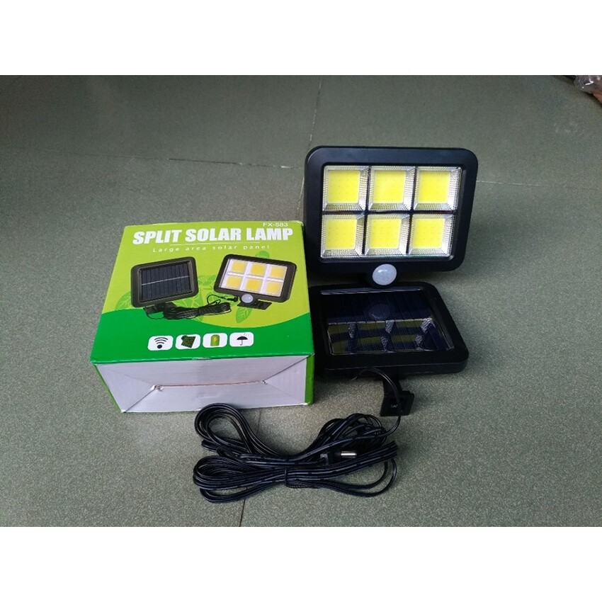 Đèn pha năng lượng mặt trời 6 Cob 120 Led Pin rời kèm điều khiển từ xa 3 chế độ cảm biến chuyển động