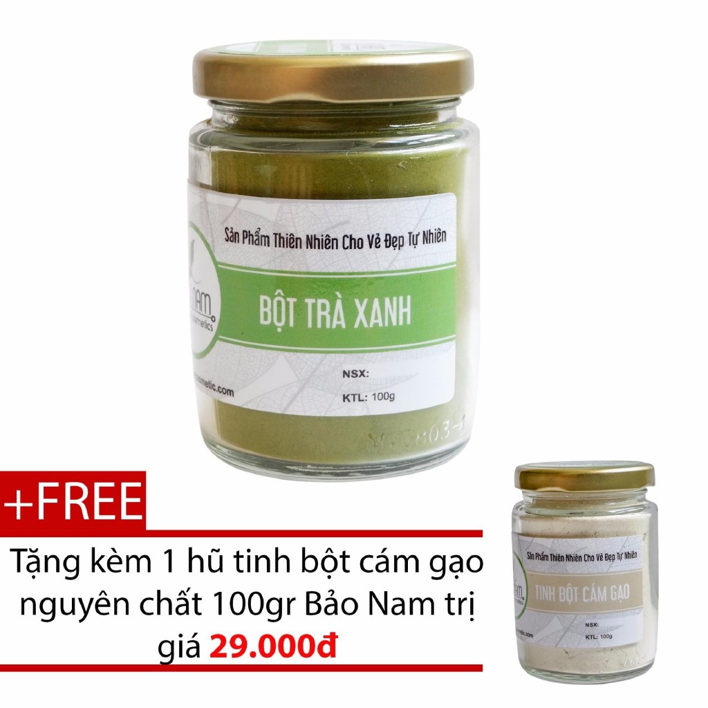 Bột Trà Xanh Nguyên Chất Bảo Lộc 100g - Tặng Bột Cám Gạo Nguyên Chất 100g