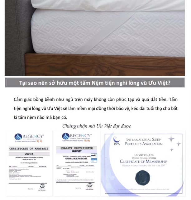 Nệm Lông Vũ Tăng tiện nghi Ưu Việt (1m6*2m*7cm/ 1m8*2m*7cm) - 100% Microfiber cao cấp