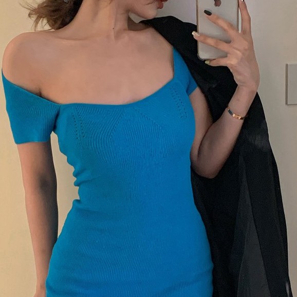 [Đầm body cổ vuông cúp ngực] Đầm len dệt kim ôm body gợi cảm hàng quảng châu | BigBuy360 - bigbuy360.vn