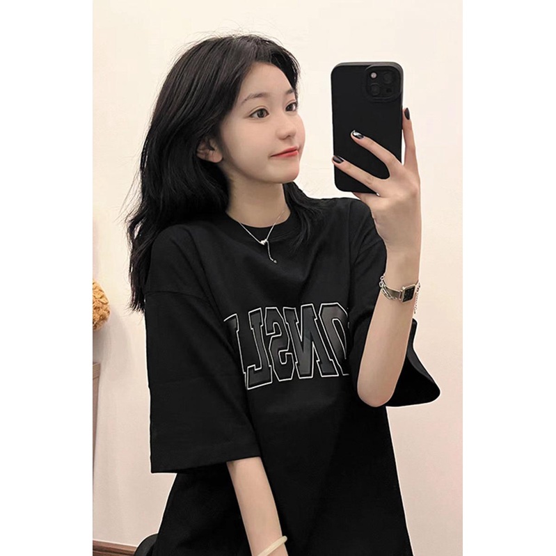 NRVP Áo thun cotton tay ngắn cổ tròn thời trang mùa hè phong cách Hàn Quốc cho nữ