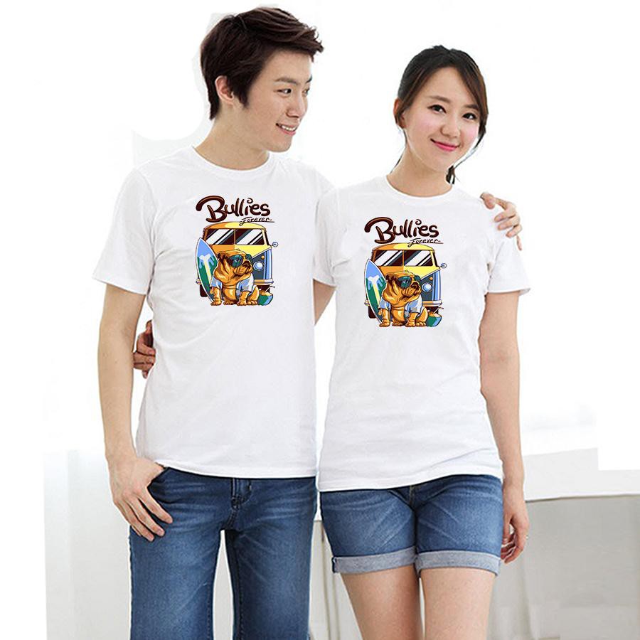 Áo thun cặp đôi in hình mùa hè du lịch form rộng phong cách hàn quốc