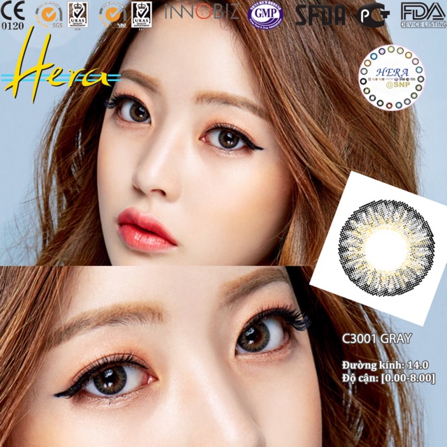 giá 1cặp lens xám xanh có LỆCH ĐỘ sẵn 0-8 độ kính áp tròng cận xám tây chính hãng hàn quốc c3001 gray