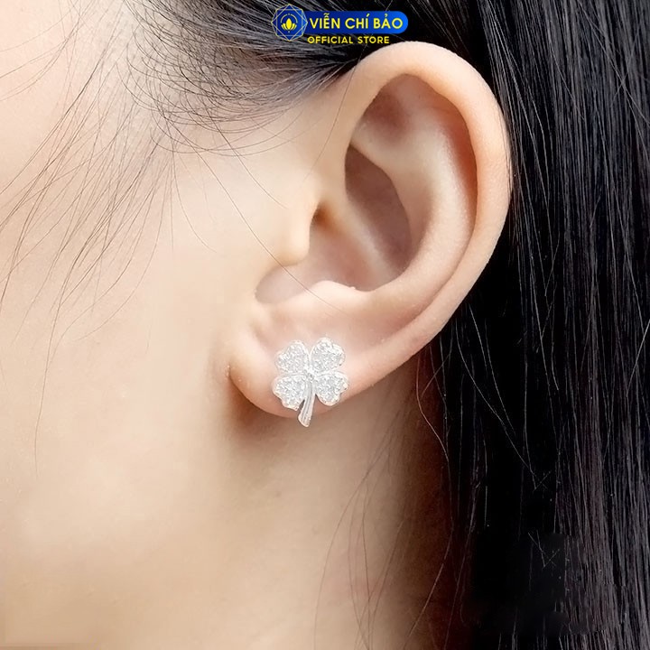 Bông tai bạc nữ cỏ bốn lá trắng chất liệu bạc 925 thời trang phụ kiện trang sức nữ thương hiệu Viễn Chí Bảo B400116