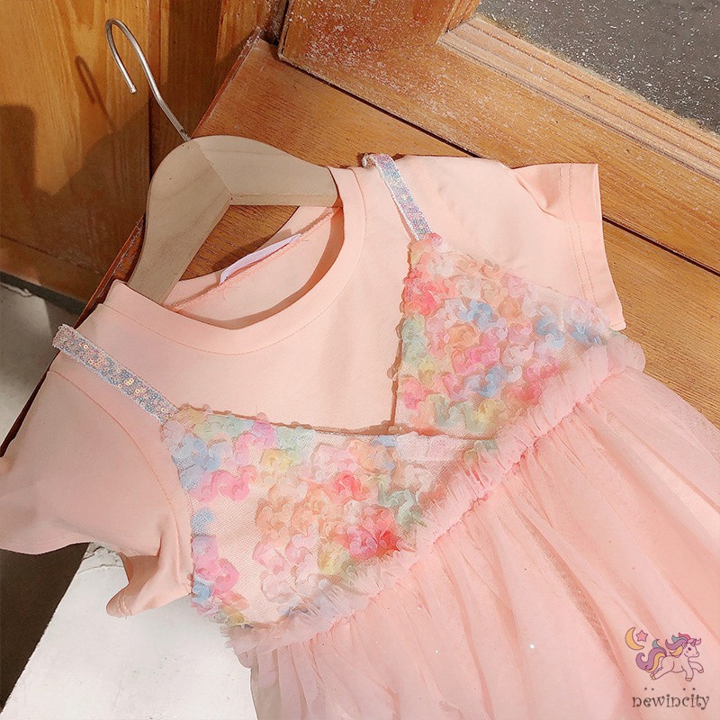 Đầm công chúa tay ngắn phối lưới phong cách Hàn Quốc cho bé gái