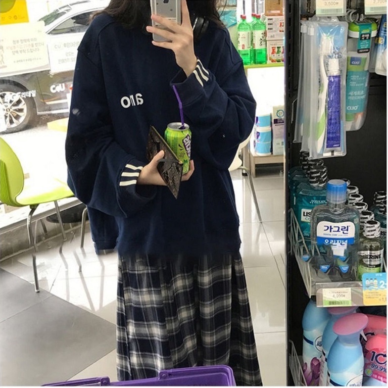 Áo sweater SUXI thiết kế tay dài dáng rộng in họa tiết thời trang mùa thu phong cách Hàn Quốc dành cho nữ