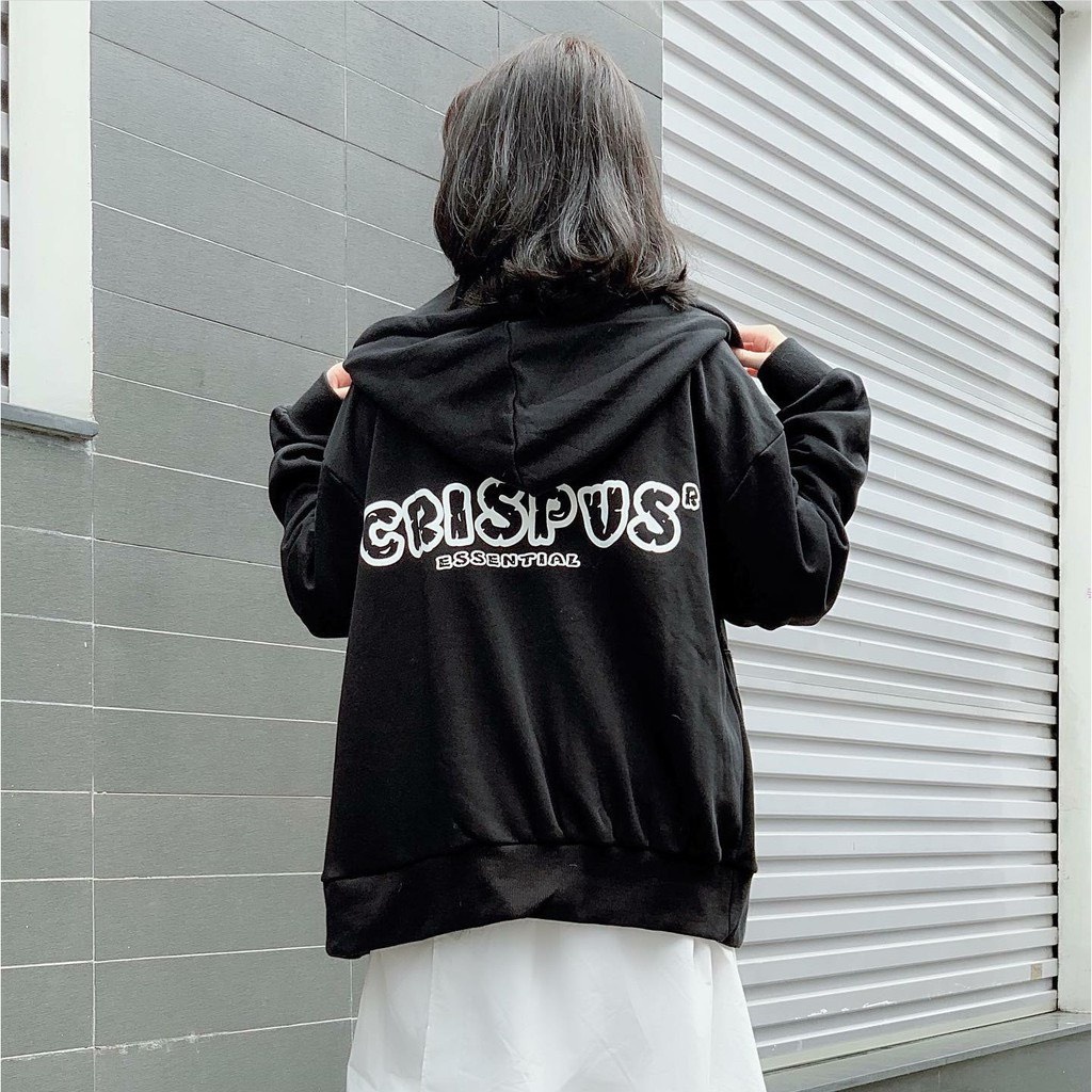 Áo khoác nỉ bông CRISPUS nam nữ khóa kéo  Áo hoodie vải nỉ cotton liền mũ 2 lớp dày dặn phong cách unisex GUU