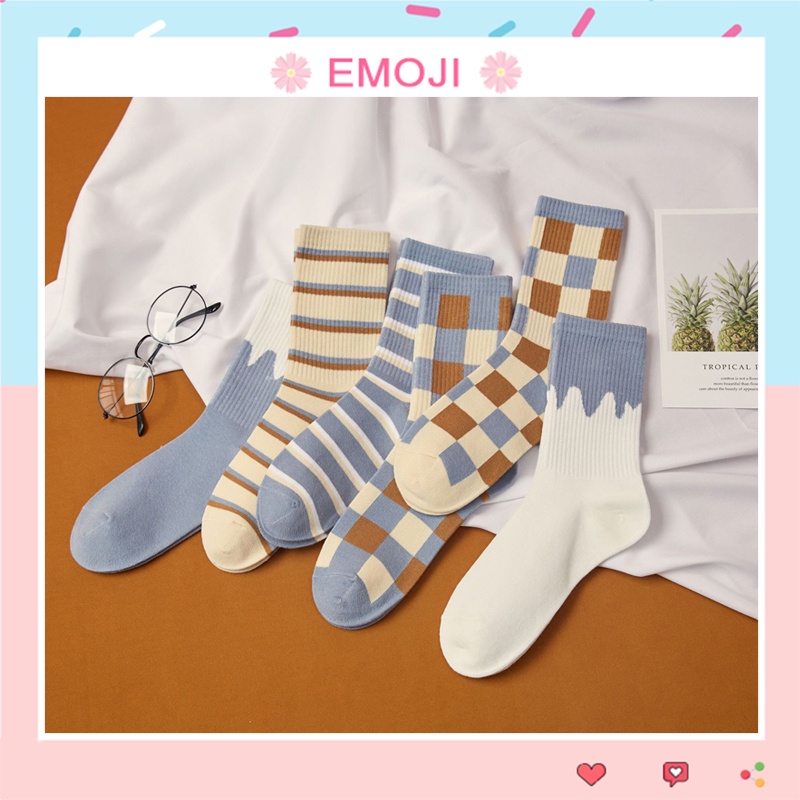 Tất nữ cổ cao vớ tầm trung thời trang Hàn Quốc phong cách valentin ngọt ngào dễ thương chất cotton mềm mịn EMOJI TD024