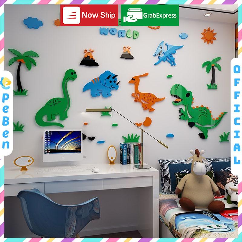 Tranh dán tường mica 3d decor khổ lớn khủng long trang trí mầm non, phòng cho bé Nhiều Size - EPeBen