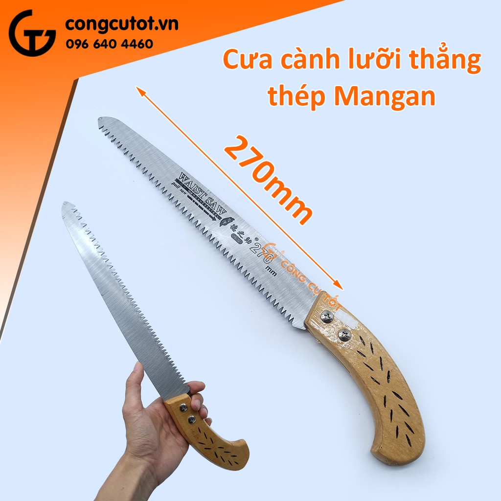 Cưa cành lưỡi thẳng thép Mangan 270mm cán gỗ