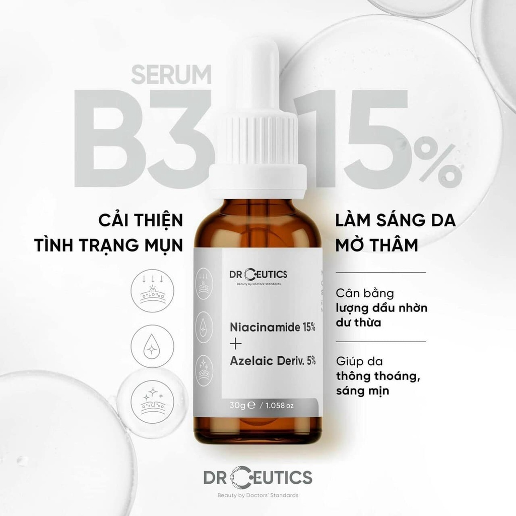 [DrCeutics] Tinh Chất B3 Sáng Da Mờ Thâm Niacinamide 15% + Azelaic Deriv. 5% - 30g