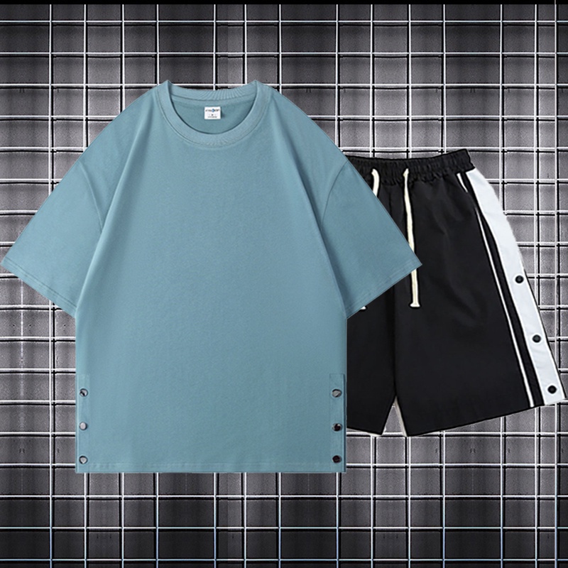 [Mẫu mới] Bộ Quần Áo Thun Nam Nữ Unisex Mùa Hè Cộc Tay Xẻ Tà Cúc Bấm 2 Bên Quần Short Thời Trang Zenkonu T225V1+S042V1
