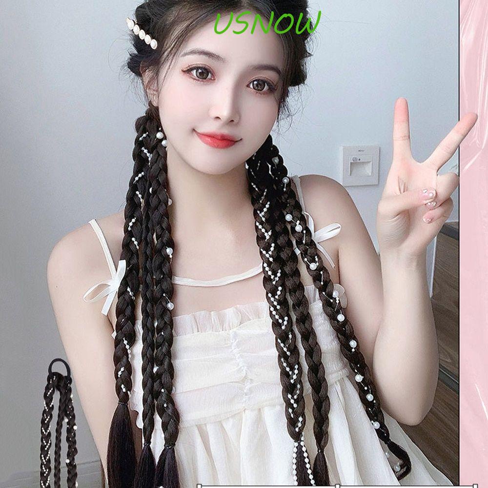 Dây Buộc Tóc Kiểu Tóc Tết Bằng Sợi Tổng Hợp Co Giãn Đính Ngọc Trai