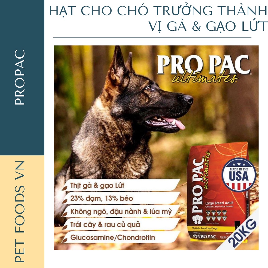 Hạt cho chó trưởng thành giống lớn PROPAC Large Breed Adult 12kg vị Gà &amp; Gạo Lứt