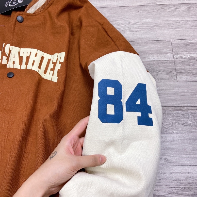 Áo Khoác Bomber Thể Thao Nhung Tăm 2 Lớp Số 84 Dáng Rộng Áo Bóng Chày Cao Cấp