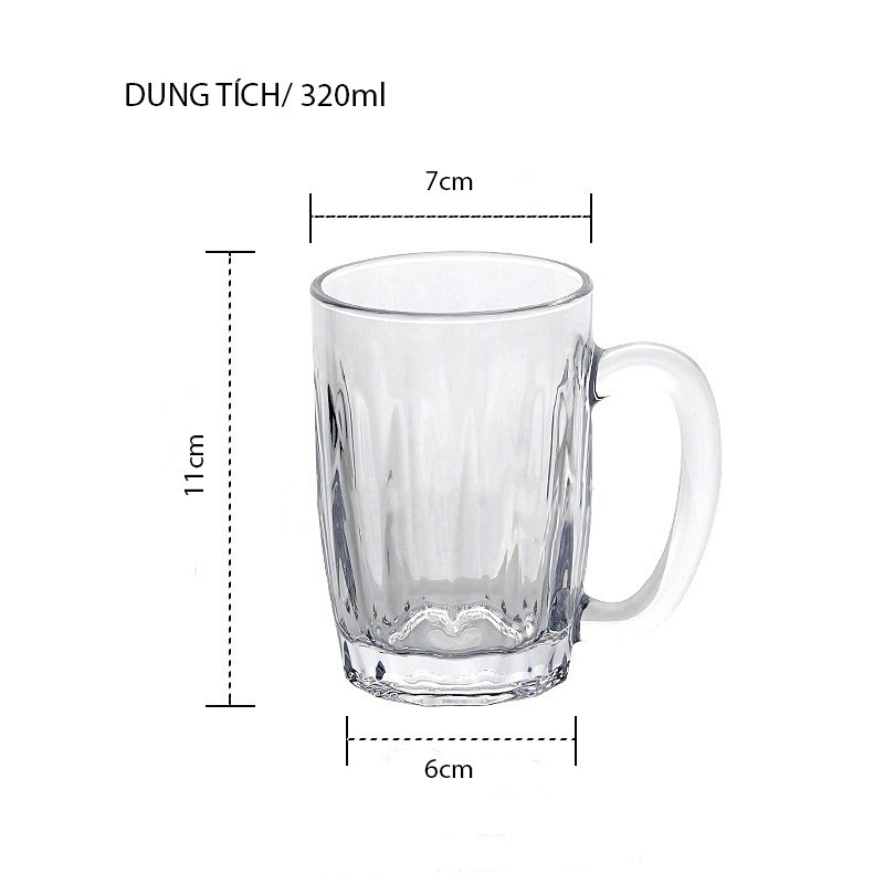 | COMBO 6 | Ly thủy tinh có quai cầm vân sọc 320ml UNION UG130 | Hàng nhập khẩu Thái Lan