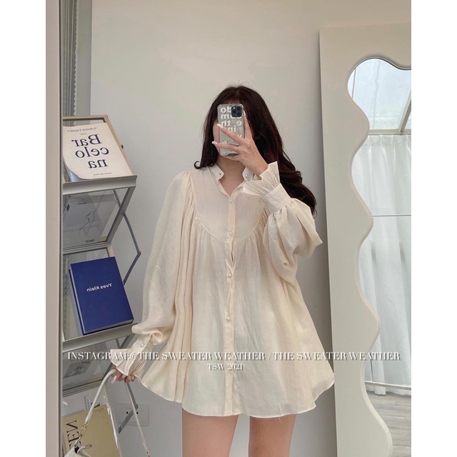 [Mã FAMARAL1 giảm 10K đơn 50K] (Ảnh thật) Áo babydoll voan tơ cổ tàu cúc ngọc bo tay the.sweaterweather TSW | BigBuy360 - bigbuy360.vn