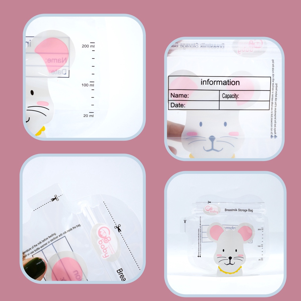 Túi trữ sữa hình Chuột GB-Baby 200ml 1 hộp 30 túi Tặng 2 túi