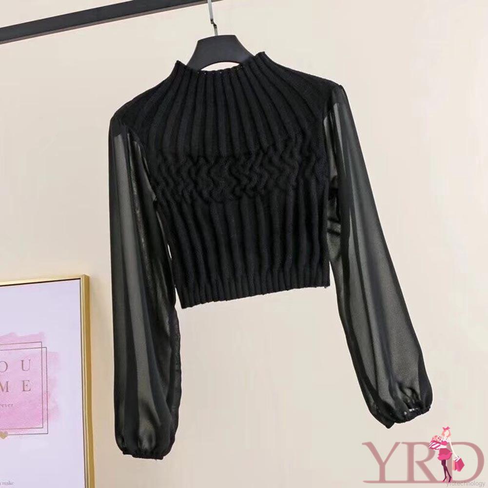FREESHIP ĐƠN 99K_ Korean Style Women Round Neck Lantern Sleeve Stitching Tops | BigBuy360 - bigbuy360.vn