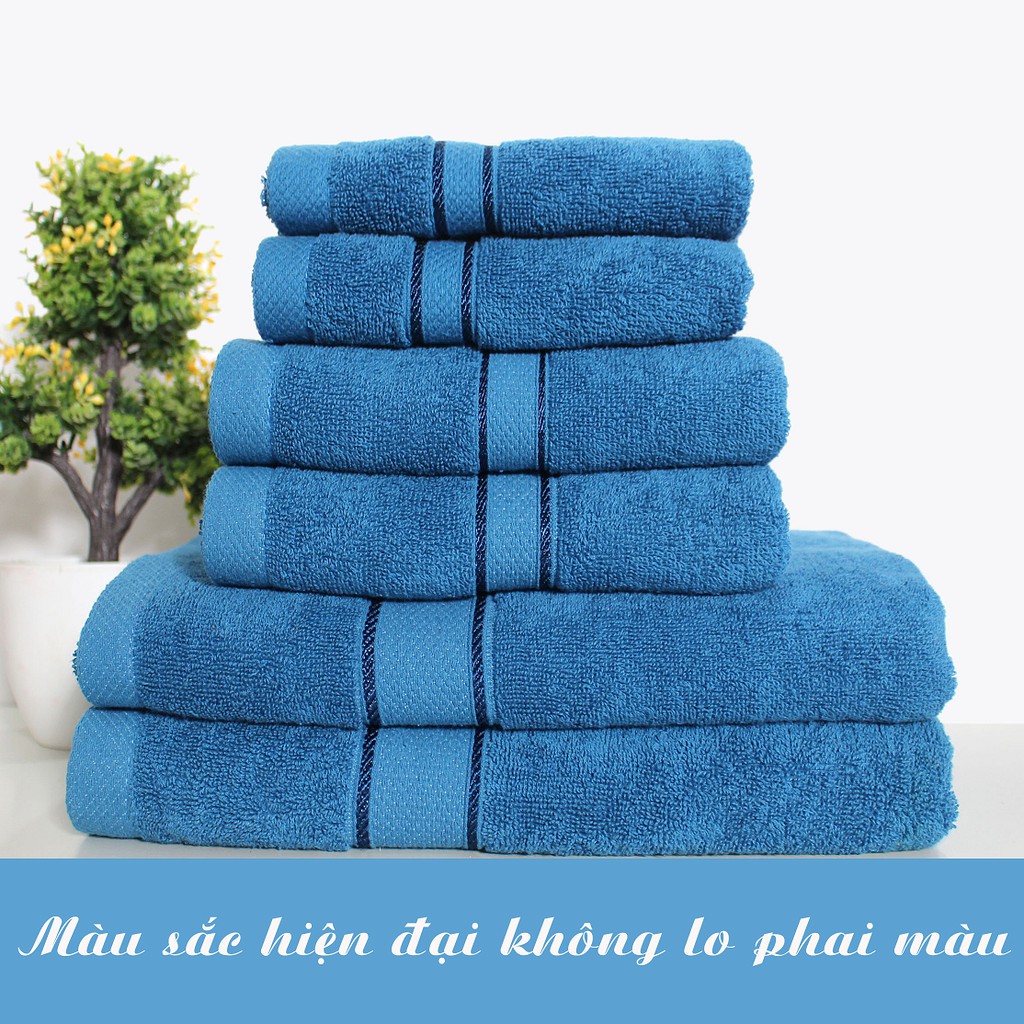 Khăn tắm cao cấp 100% cotton Combo 3 chiếc dày dặn mềm mại thấm hút cực tốt_Khăn mặt Hanoitex