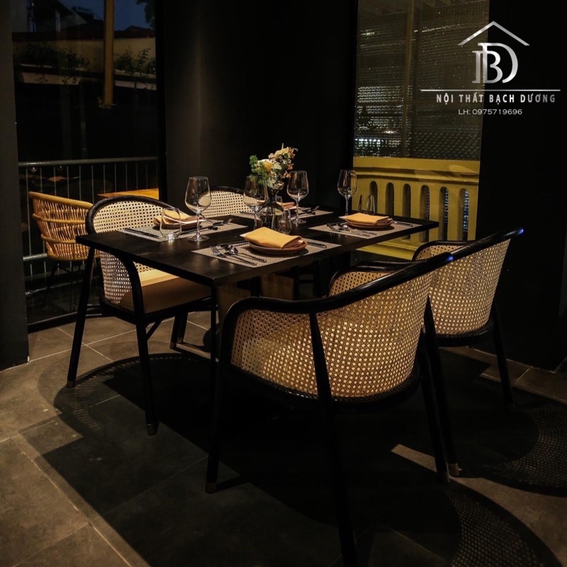 Ghế neva có tay vuông tựa mây cho quán cafe, gia đình