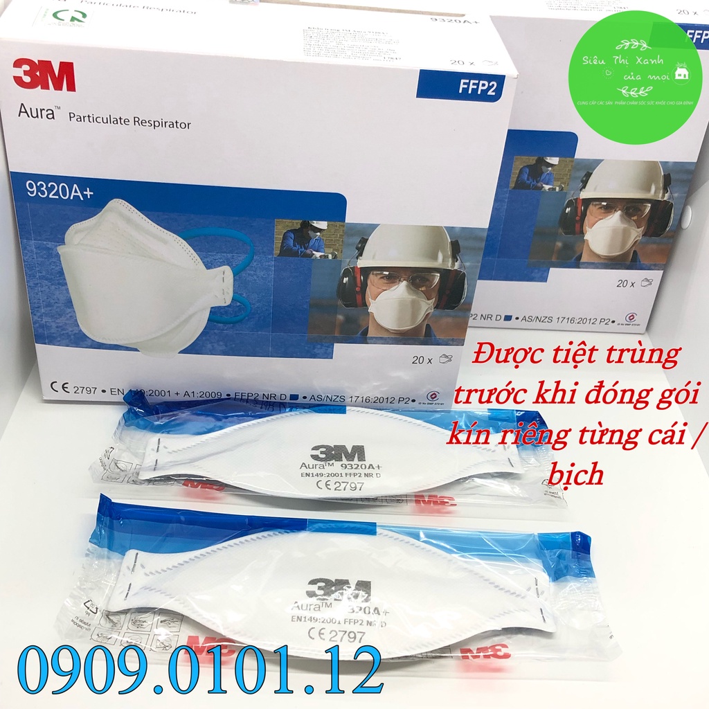Khẩu trang 3m 9320a+ chính hãng đạt chuẩn AS/NZS FFP2, N95 cao cấp có đệm mũi tiệt trùng đóng bịch kín riêng từng cái