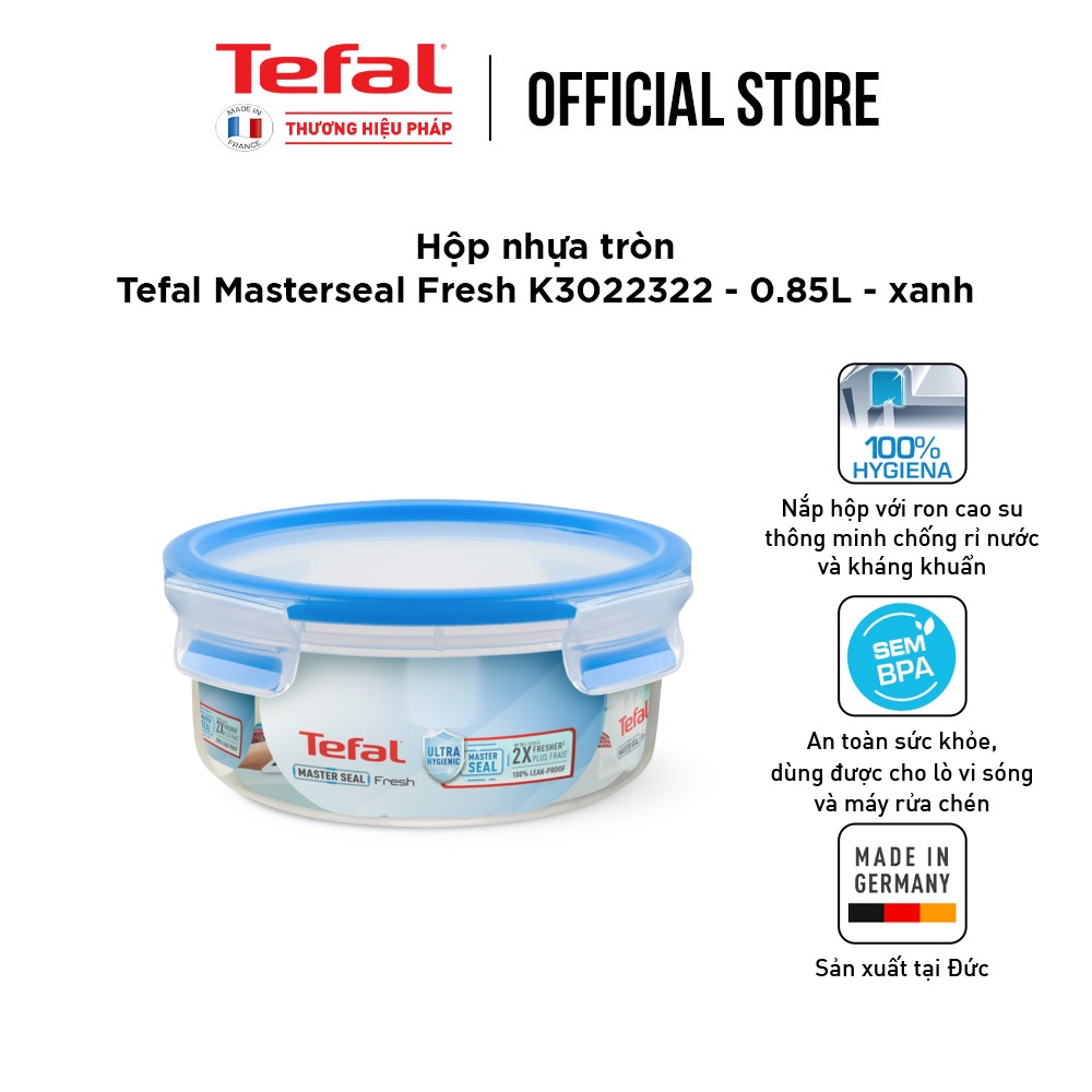 [LIFEMC11BPC -8% đơn 350K] Hộp nhựa tròn Tefal Masterseal Fresh K3022322 - 0.85L - xanh