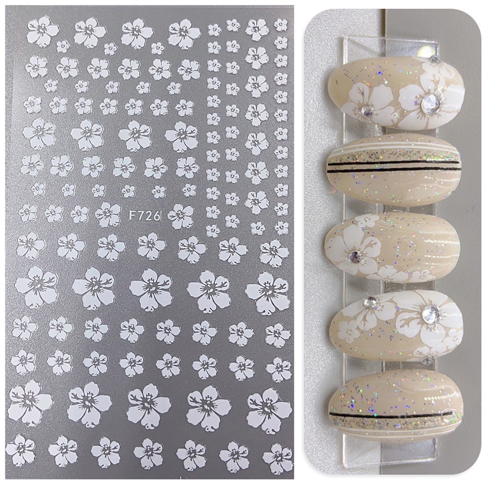 [Hàng mới về] Miếng dán trang trí móng hình hoa anh đào 3d màu trắng