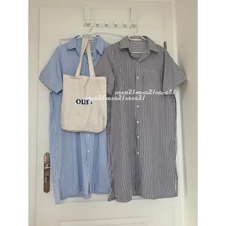 Váy sơ mi cộc tay kẻ dáng dài