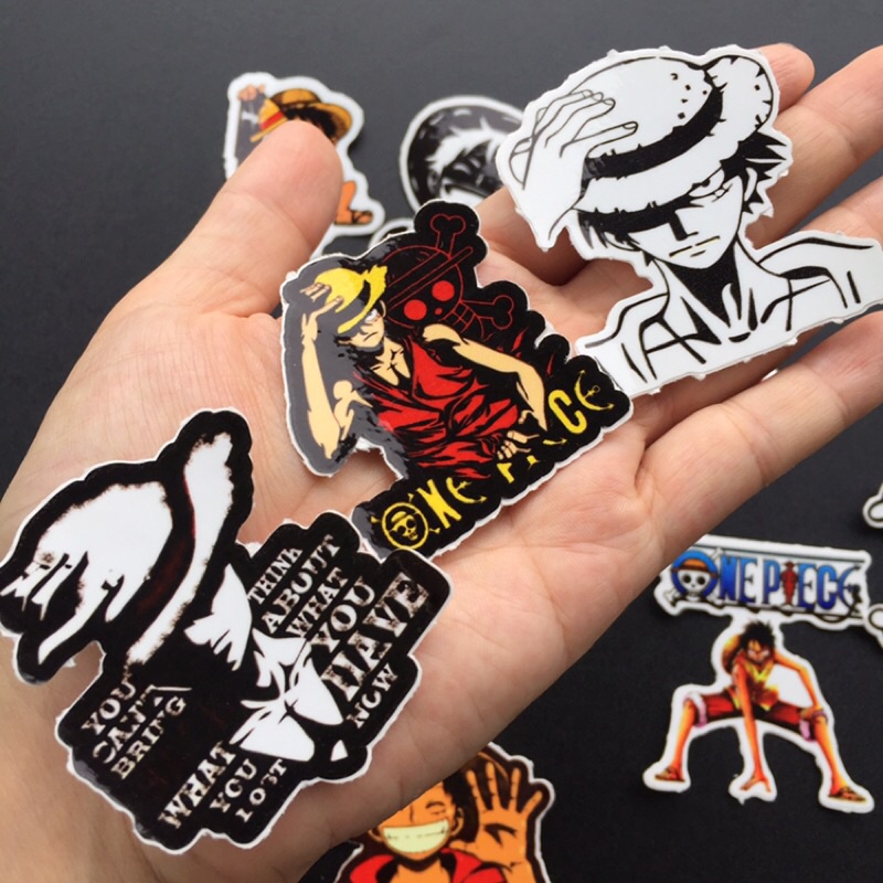 Trọn bộ Monkey D. Luffy 12 hình dán chống nước. Sticker hoạt hình đẹp. Logo theo yêu cầu.