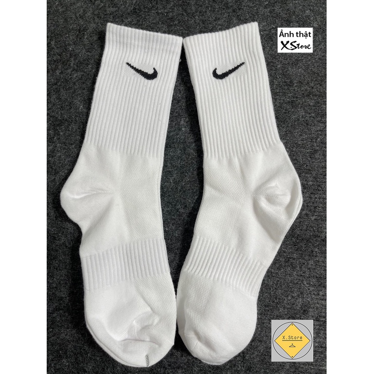 Tất Thể Thao Nam Nữ logo Thêu NIKE cổ cao Đen + Trắng chất liệu Cotton Loại 1 - Vớ Lửng đẹp X.Store SP001020